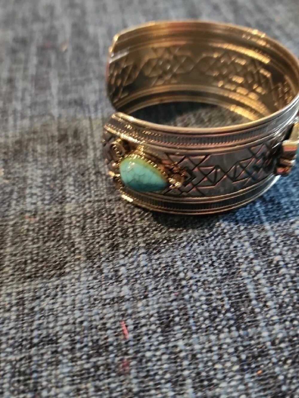 Turquoise Stone Silver-Tone Cuff Bracelet - Women Jewelry
